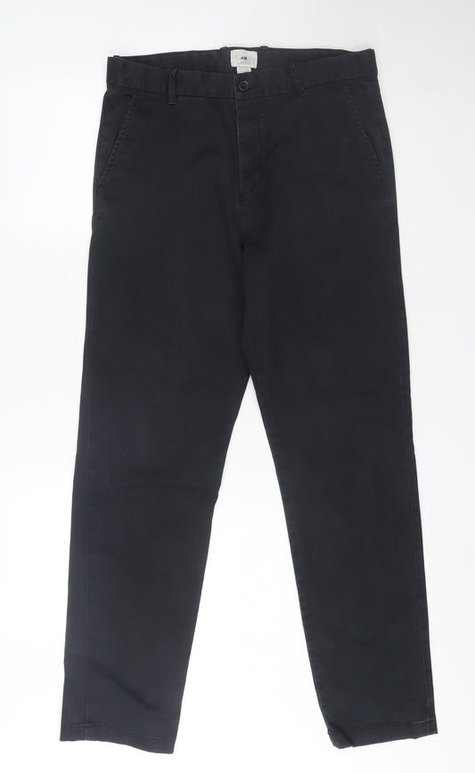 H&M Men's Black Slim Fit Chino Trousers 30/32 Casual Cotton Stretch