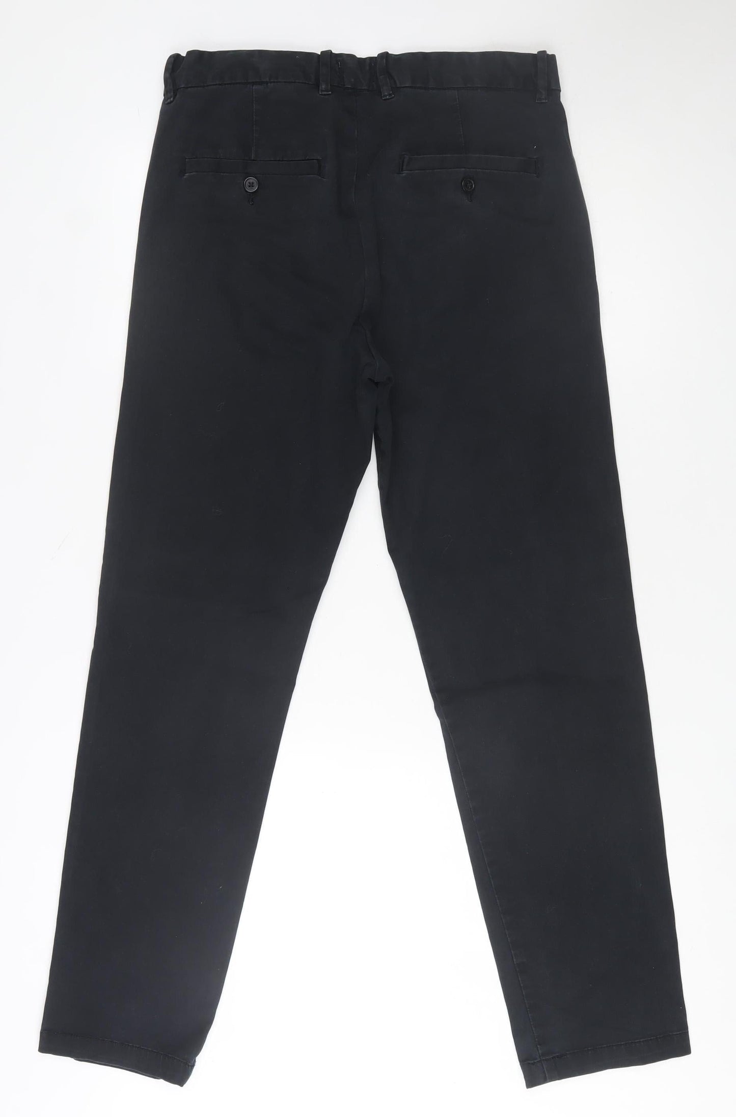 H&M Men's Black Slim Fit Chino Trousers 30/32 Casual Cotton Stretch