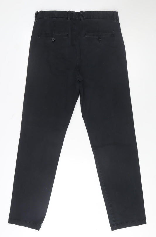 H&M Men's Black Slim Fit Chino Trousers 30/32 Casual Cotton Stretch