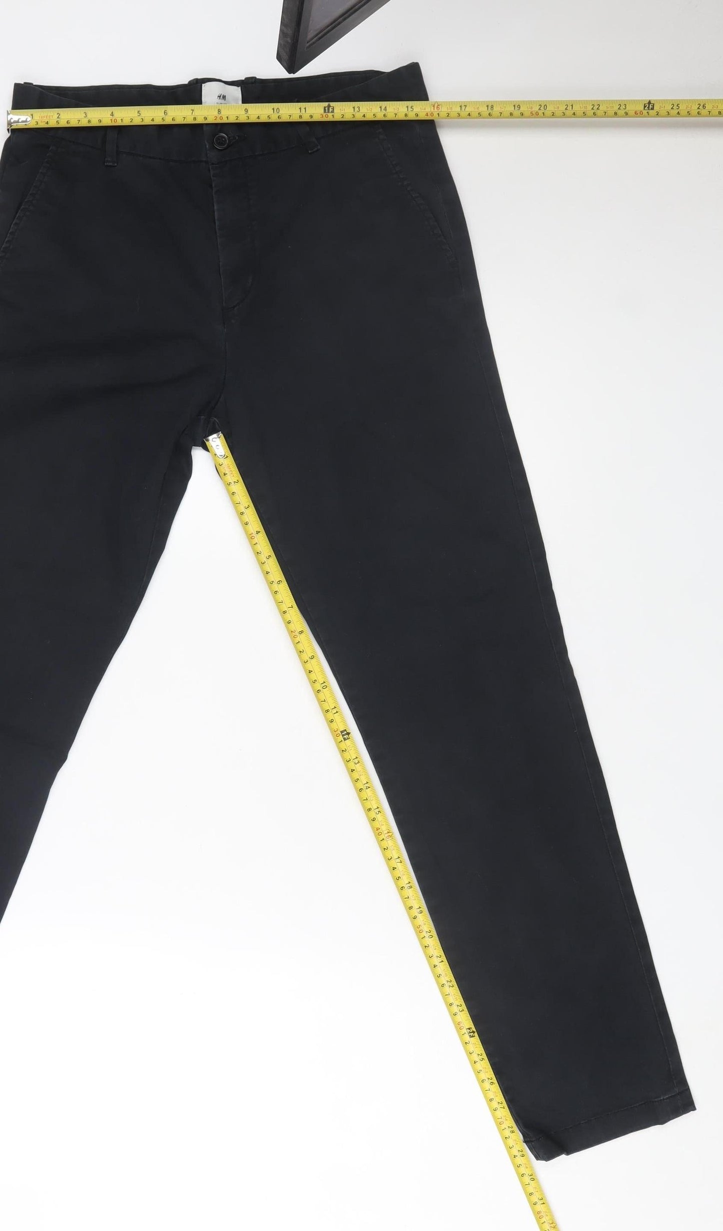 H&M Men's Black Slim Fit Chino Trousers 30/32 Casual Cotton Stretch