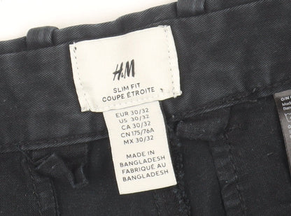 H&M Men's Black Slim Fit Chino Trousers 30/32 Casual Cotton Stretch