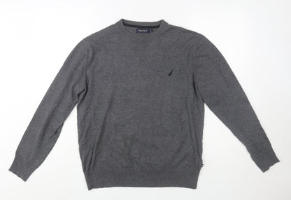 Nautica Men's Grey Cotton Crew Neck Pullover Jumper L
