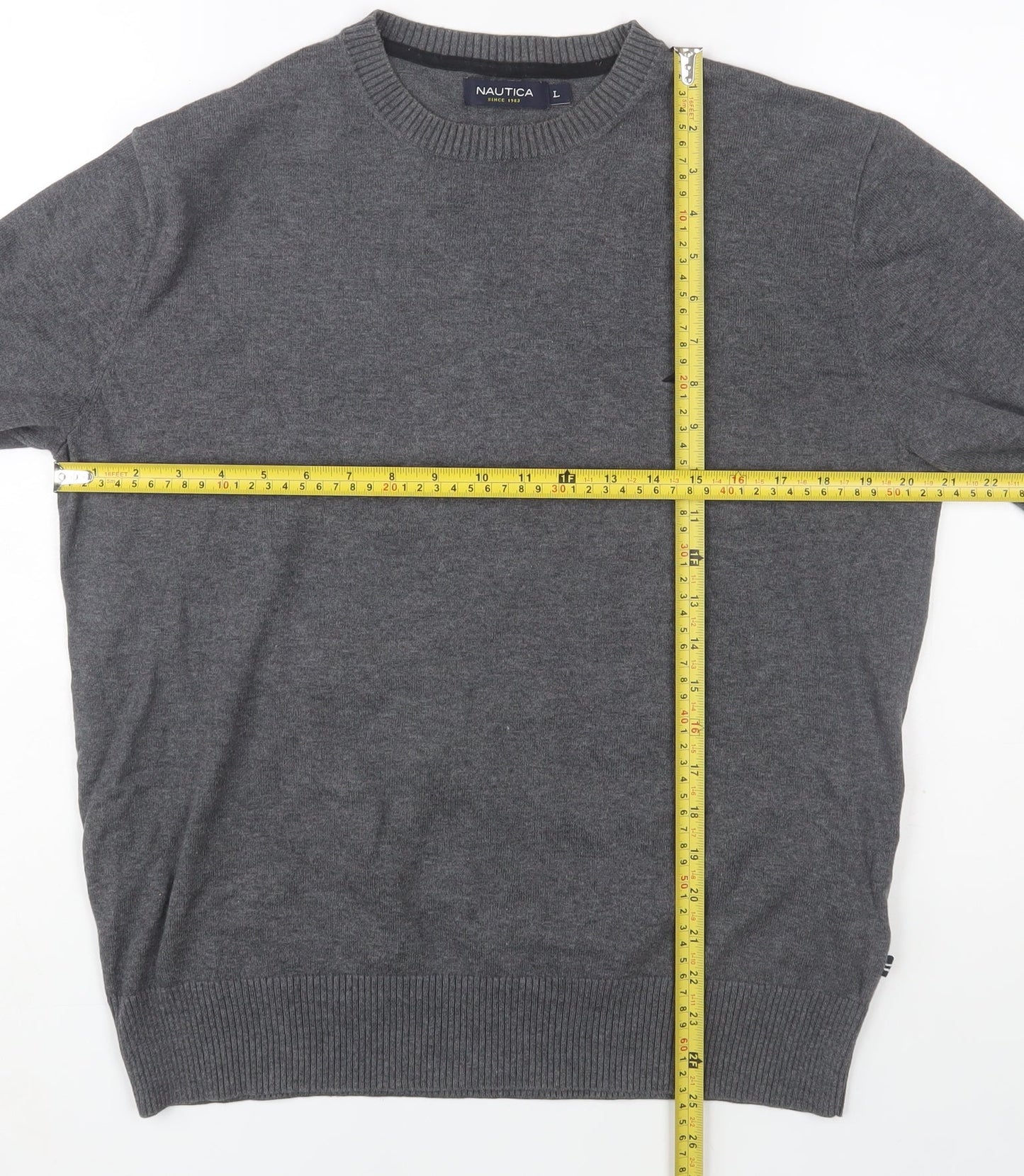 Nautica Men's Grey Cotton Crew Neck Pullover Jumper L