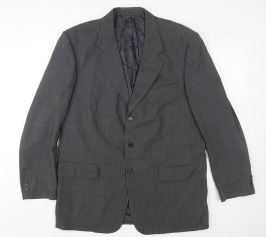 Brown Thomas Men Grey Wool Blend Single-Breasted Blazer Jacket 42R