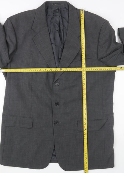 Brown Thomas Men Grey Wool Blend Single-Breasted Blazer Jacket 42R