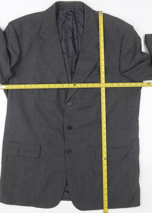 Brown Thomas Men Grey Wool Blend Single-Breasted Blazer Jacket 42R