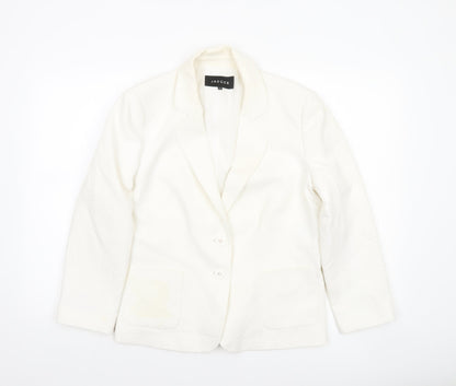 Jaeger Women Ivory Cotton Blend Single-Breasted Blazer Size 14