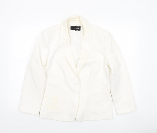 Jaeger Women Ivory Cotton Blend Single-Breasted Blazer Size 14