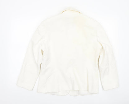 Jaeger Women Ivory Cotton Blend Single-Breasted Blazer Size 14