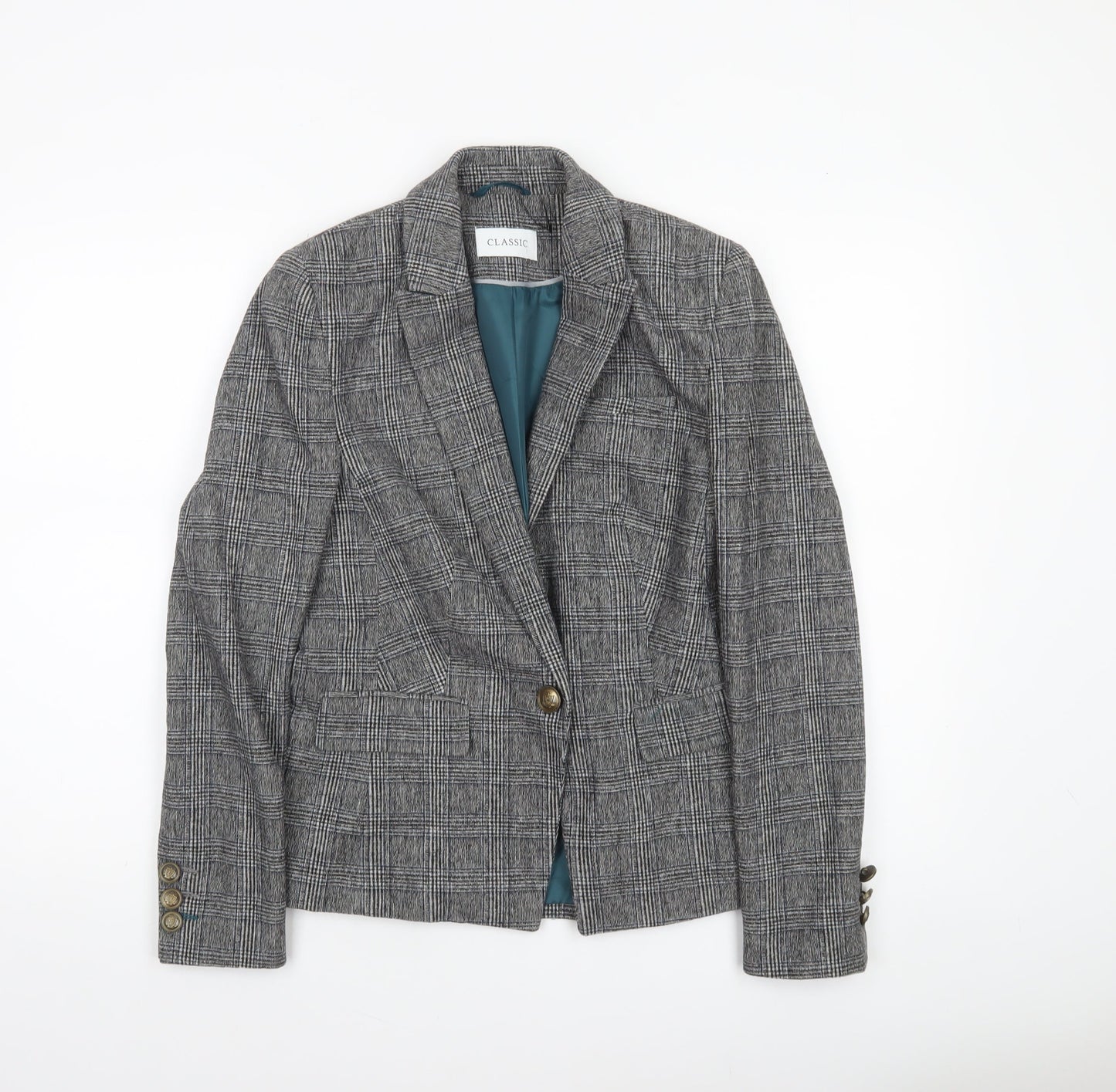 Marks and Spencer Women’s Grey Check Blazer Size 8 Classic Tailored Jacket