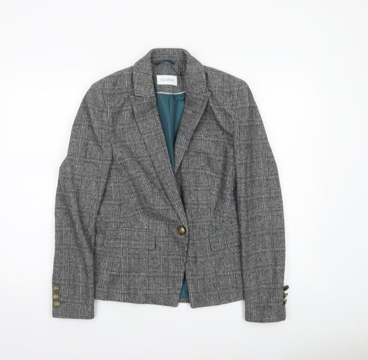 Marks and Spencer Women’s Grey Check Blazer Size 8 Classic Tailored Jacket