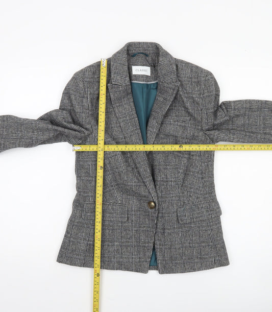 Marks and Spencer Women’s Grey Check Blazer Size 8 Classic Tailored Jacket