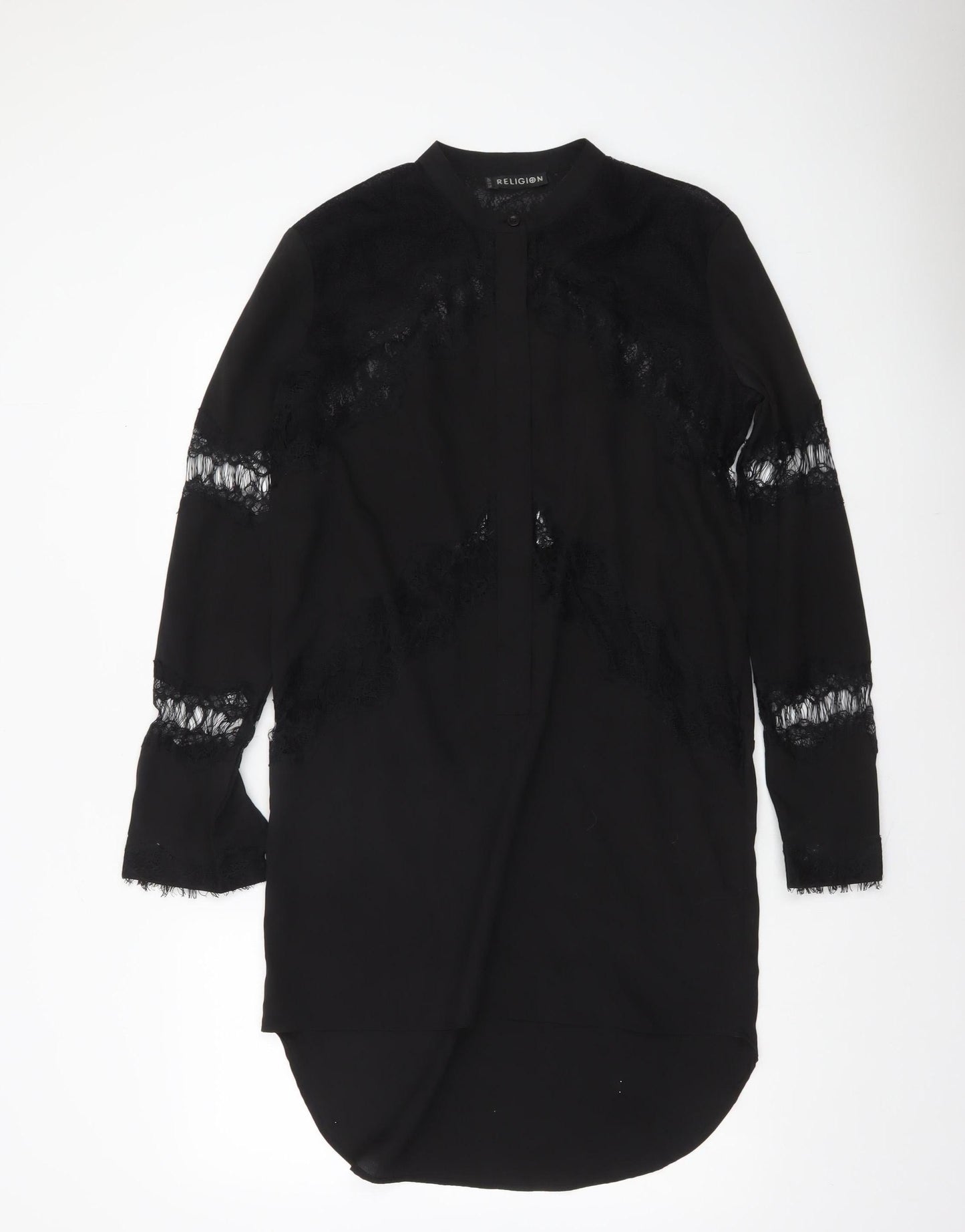 Womens UK Size XS Religion Black Tunic Blouse