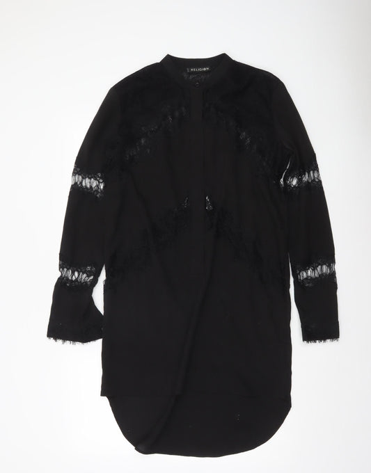 Womens UK Size XS Religion Black Tunic Blouse