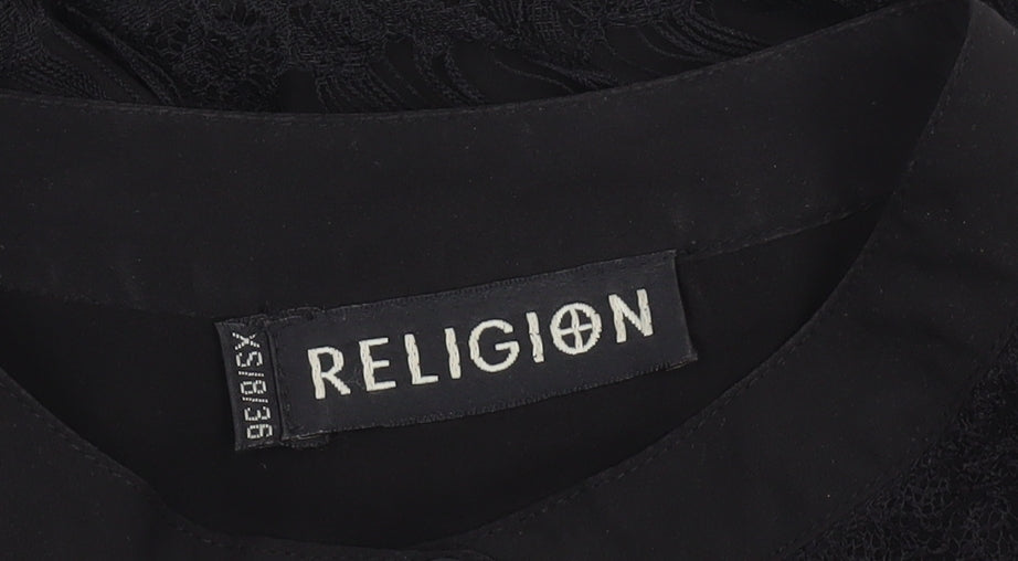 Womens UK Size XS Religion Black Tunic Blouse