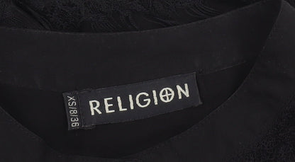 Womens UK Size XS Religion Black Tunic Blouse