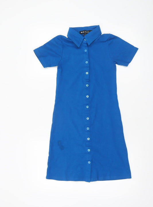 Motel Women’s Blue Collared Short Sleeve Shirt Dress Size S