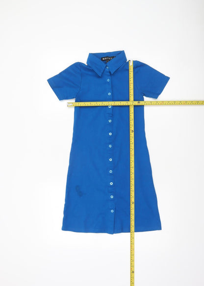 Motel Women’s Blue Collared Short Sleeve Shirt Dress Size S