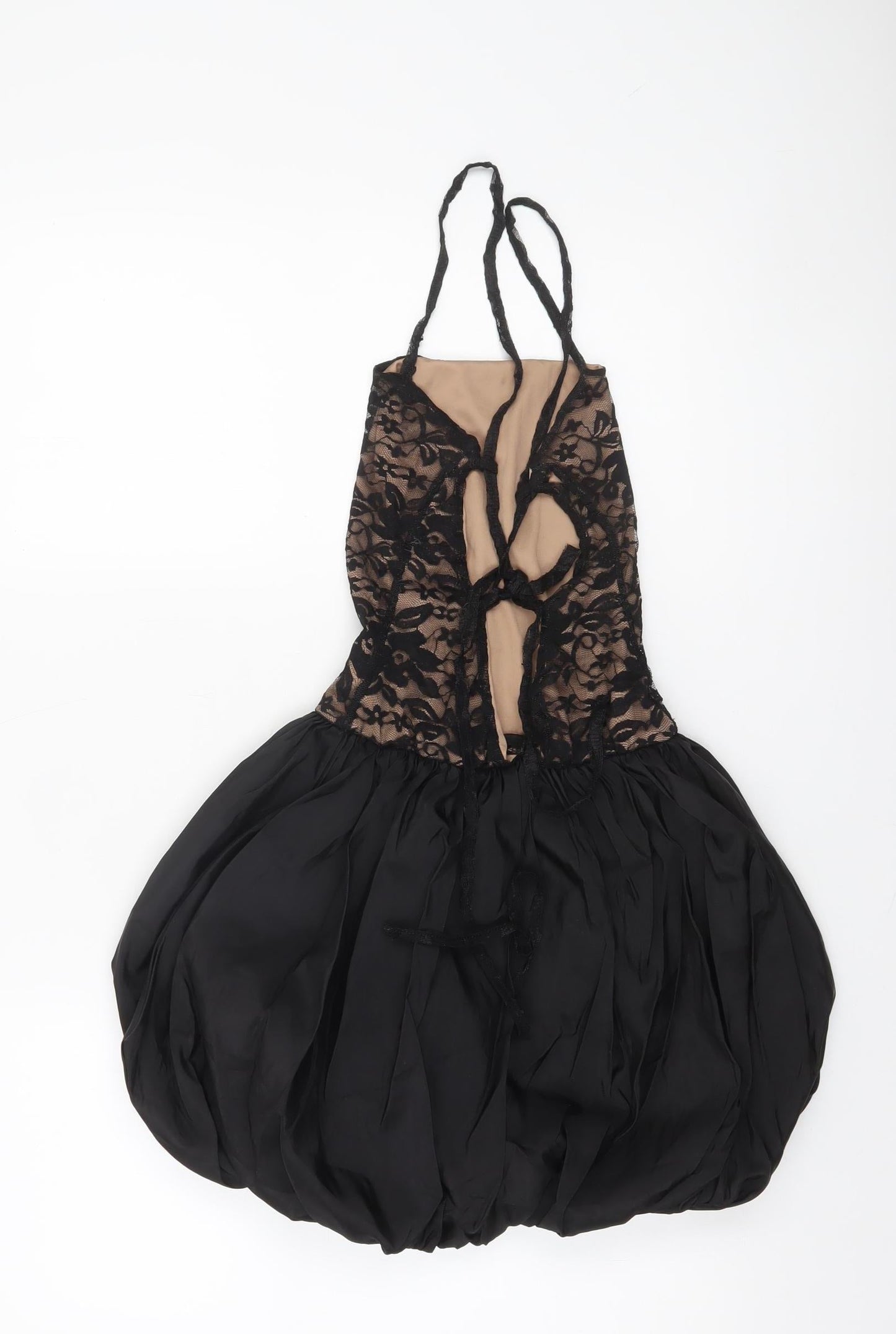 ASOS DESIGN Women’s Black Lace Halter Bubble Hem Party Dress UK 8-10