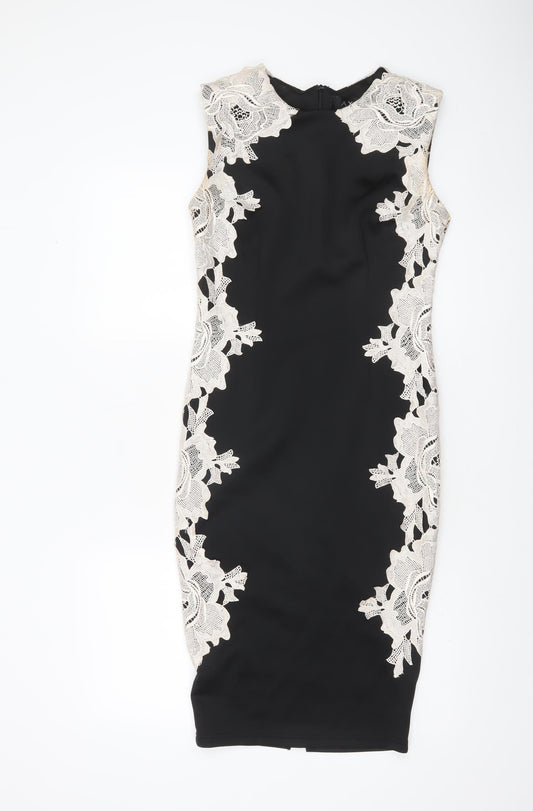 AX Paris Womens Black Lace Bodycon Dress Size 10 Sleeveless Elegant Party Wear
