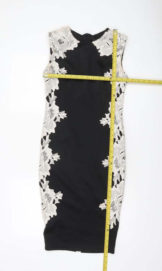 AX Paris Womens Black Lace Bodycon Dress Size 10 Sleeveless Elegant Party Wear