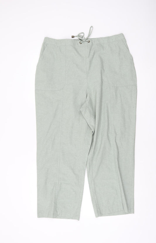 Isle Women’s Light Green Linen Blend Cropped Trousers Size 18