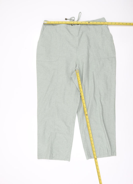 Isle Women’s Light Green Linen Blend Cropped Trousers Size 18