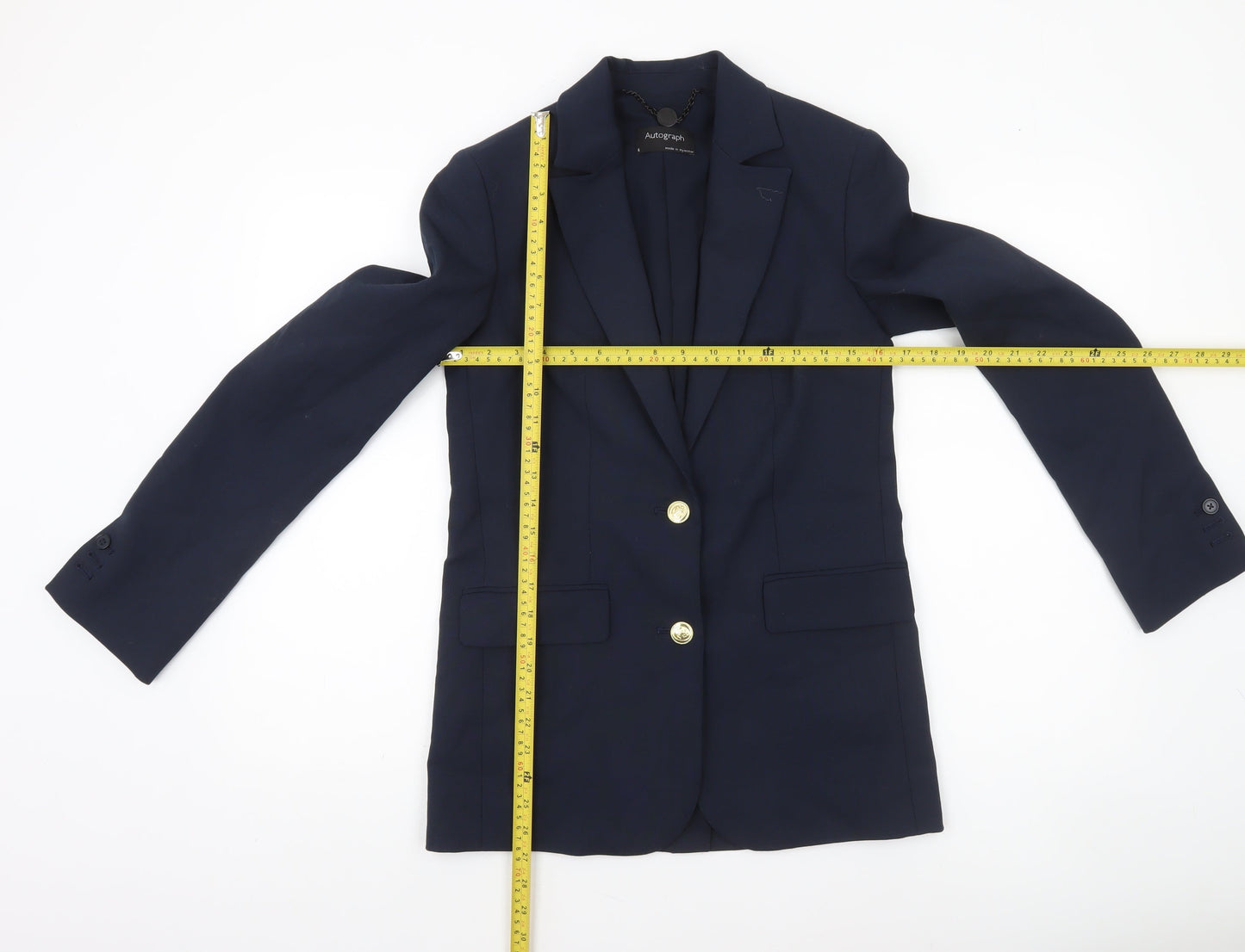 Marks and Spencer Women Navy Blue Single-Breasted Blazer Size 6 Wool Blend