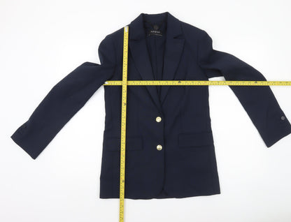 Marks and Spencer Women Navy Blue Single-Breasted Blazer Size 6 Wool Blend