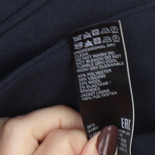 Marks and Spencer Women Navy Blue Single-Breasted Blazer Size 6 Wool Blend