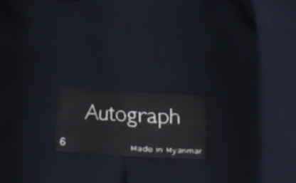 Marks and Spencer Women Navy Blue Single-Breasted Blazer Size 6 Wool Blend