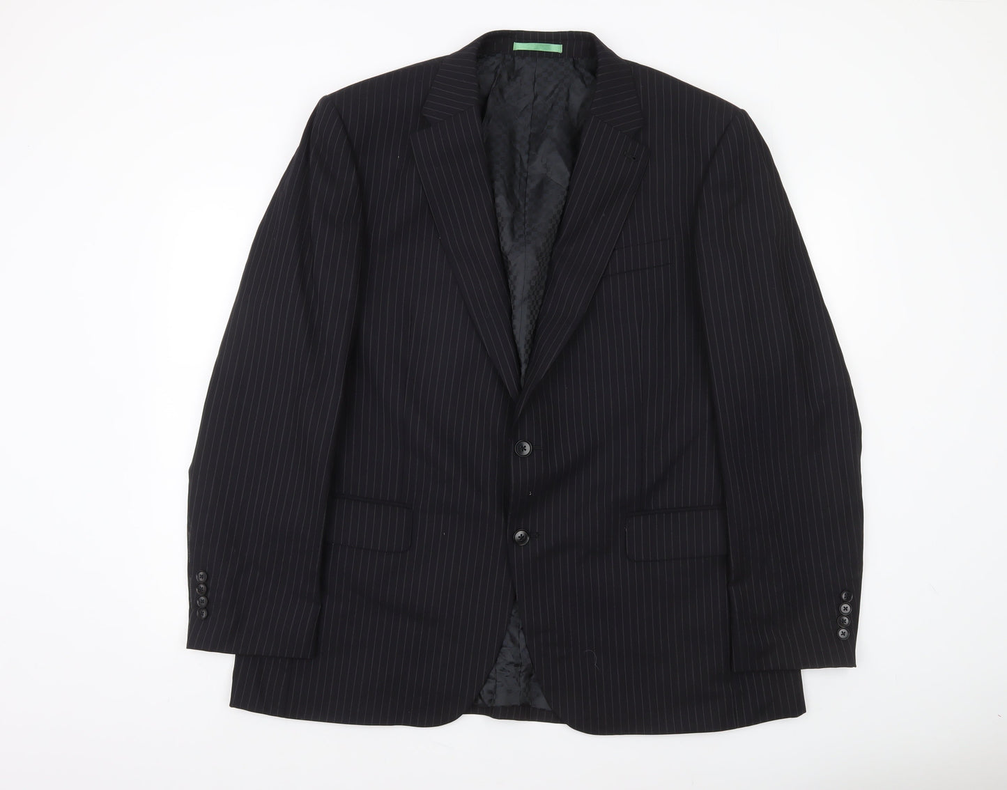 Next Men’s Black Pinstripe Wool Blend Regular Fit 46R Blazer Jacket