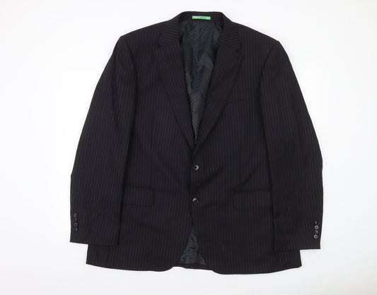 Next Men’s Black Pinstripe Wool Blend Regular Fit 46R Blazer Jacket