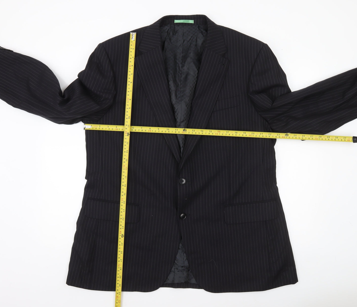Next Men’s Black Pinstripe Wool Blend Regular Fit 46R Blazer Jacket