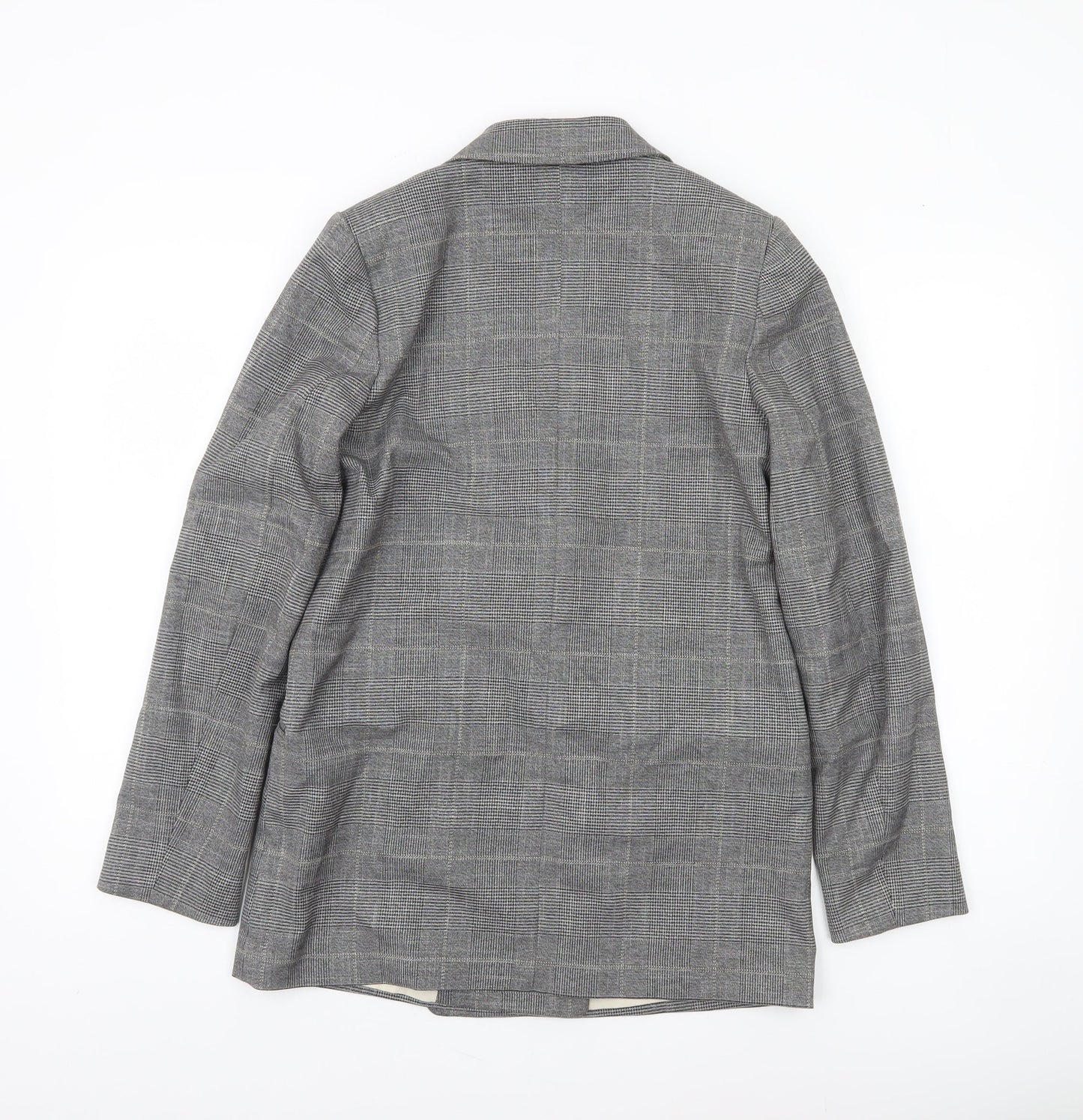 H&M Women Grey Checked Double-Breasted Blazer XS UK 6 Classic Wool Look