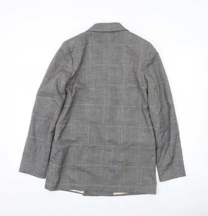 H&M Women Grey Checked Double-Breasted Blazer XS UK 6 Classic Wool Look