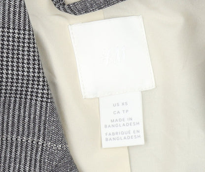 H&M Women Grey Checked Double-Breasted Blazer XS UK 6 Classic Wool Look