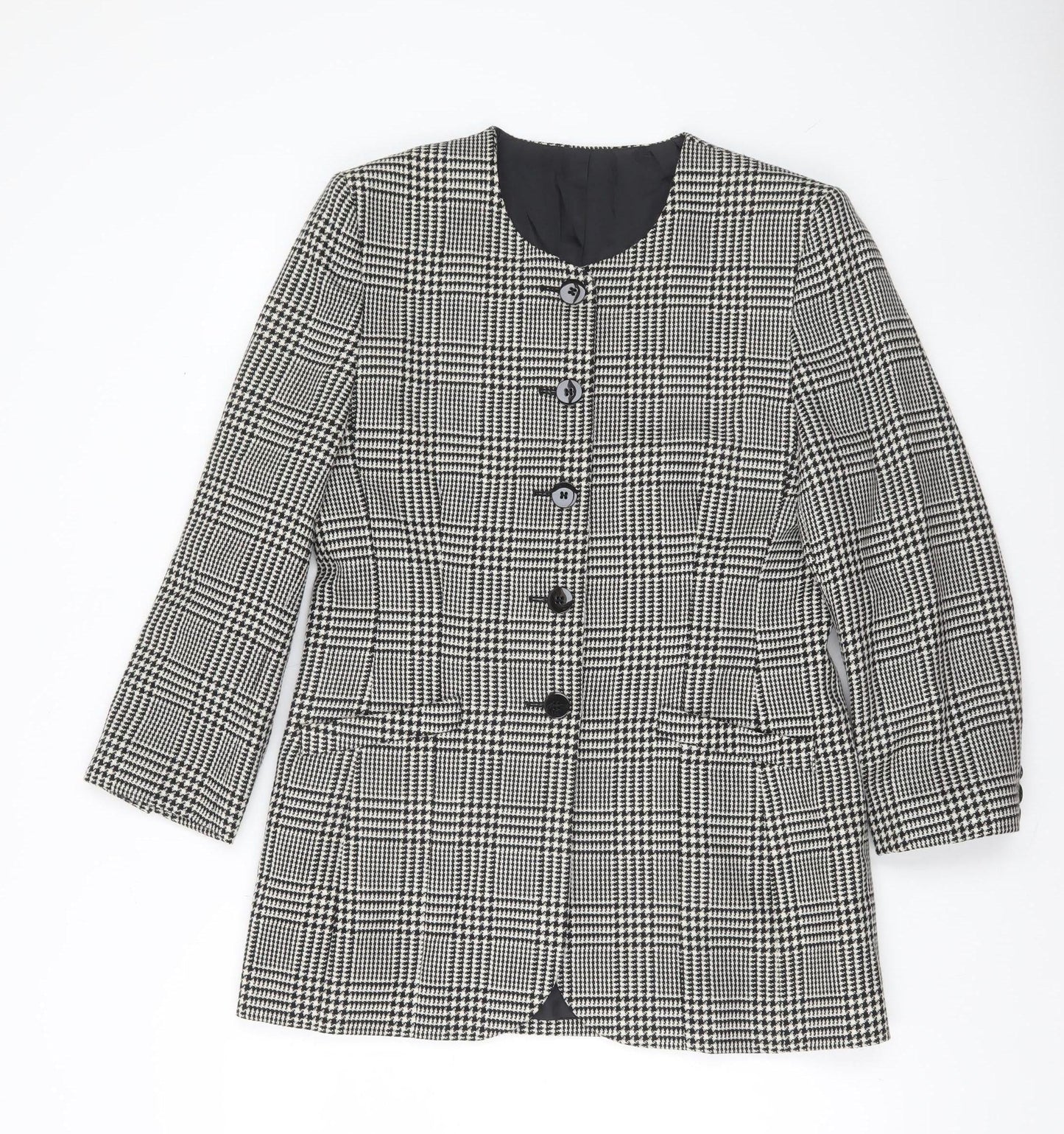 Marks and Spencer Women’s Black Mix Wool Checked Blazer UK 14
