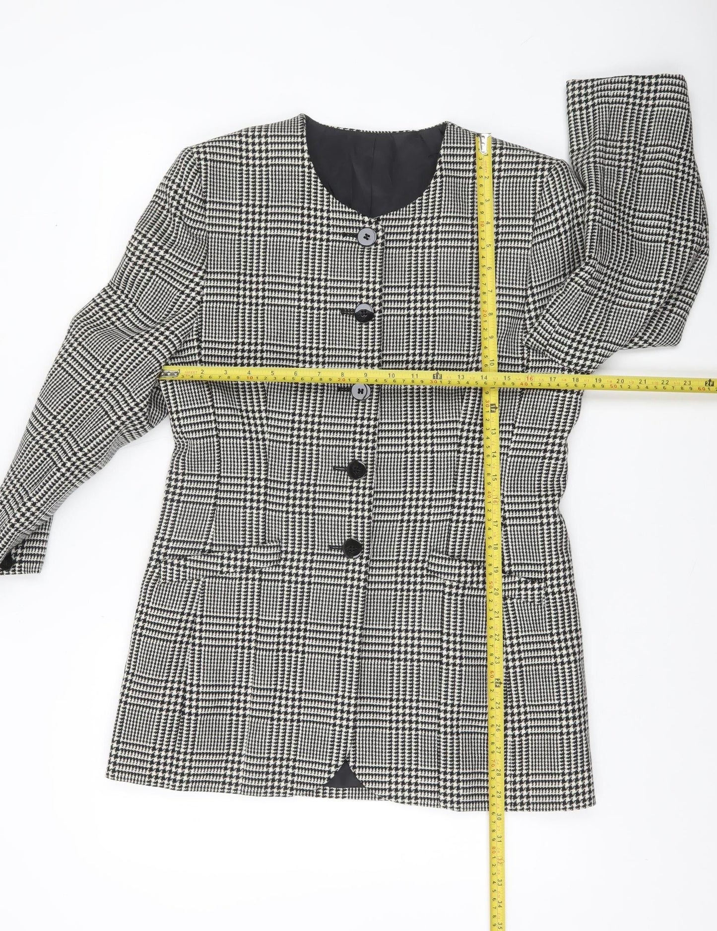 Marks and Spencer Women’s Black Mix Wool Checked Blazer UK 14
