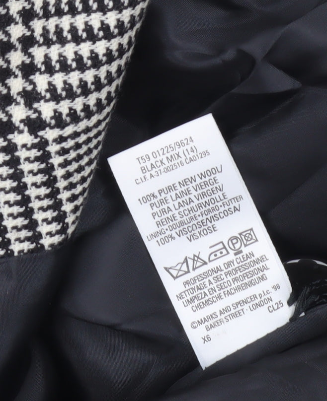 Marks and Spencer Women’s Black Mix Wool Checked Blazer UK 14