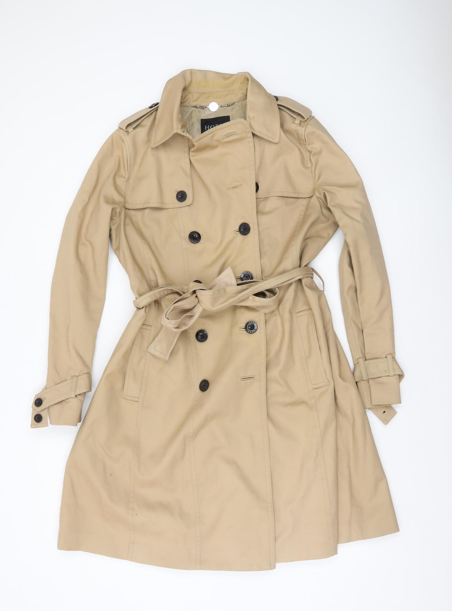 Hobbs Women Beige Trench Coat Belted Mid-Length Size 14