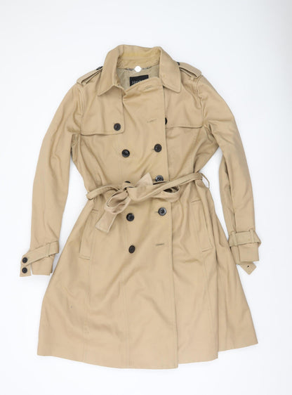 Hobbs Women Beige Trench Coat Belted Mid-Length Size 14