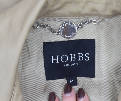 Hobbs Women Beige Trench Coat Belted Mid-Length Size 14