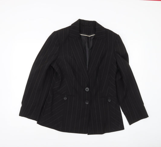 Dorothy Perkins Women's Black Pinstripe Two-Button Blazer UK 14 Classic Fit
