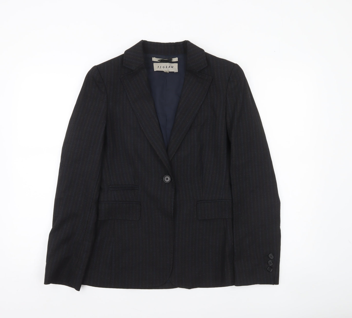 Jigsaw Women’s Black Wool Pinstripe Blazer Jacket Size 10