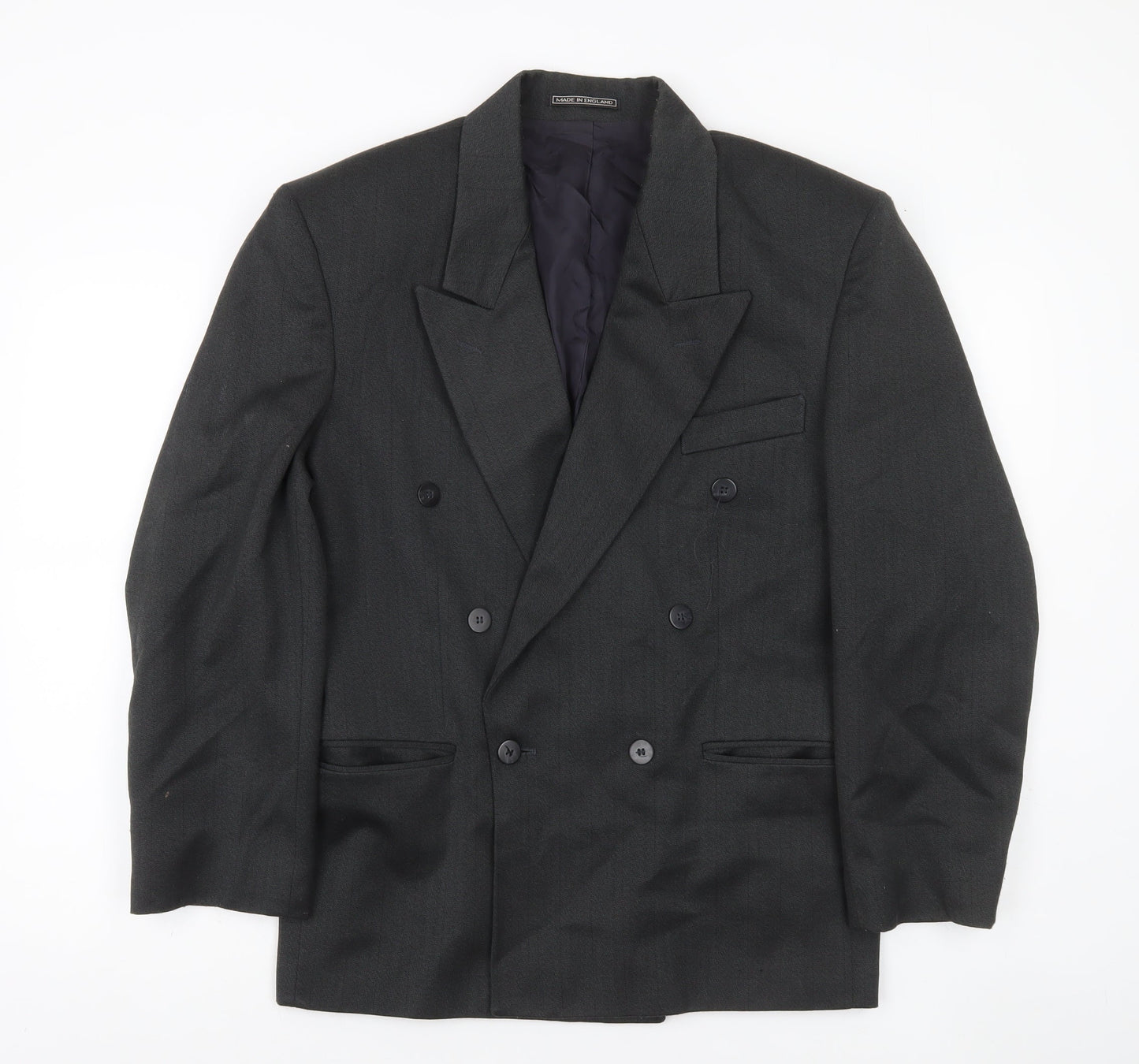 New World Men’s Black Wool Blend Double-Breasted Blazer 36S Peak Lapel