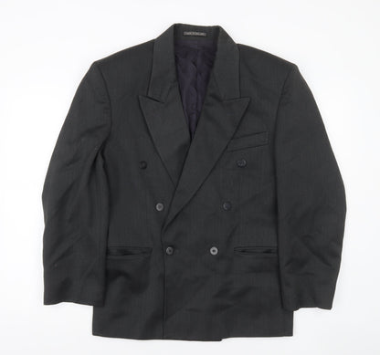 New World Men’s Black Wool Blend Double-Breasted Blazer 36S Peak Lapel