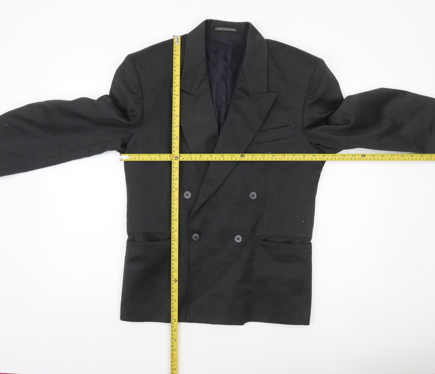 New World Men’s Black Wool Blend Double-Breasted Blazer 36S Peak Lapel