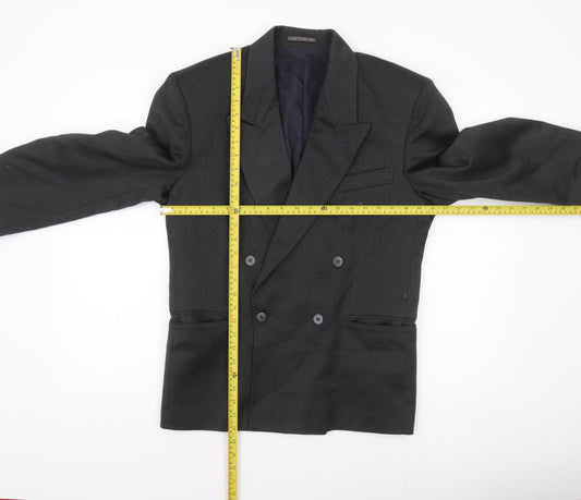 New World Men’s Black Wool Blend Double-Breasted Blazer 36S Peak Lapel