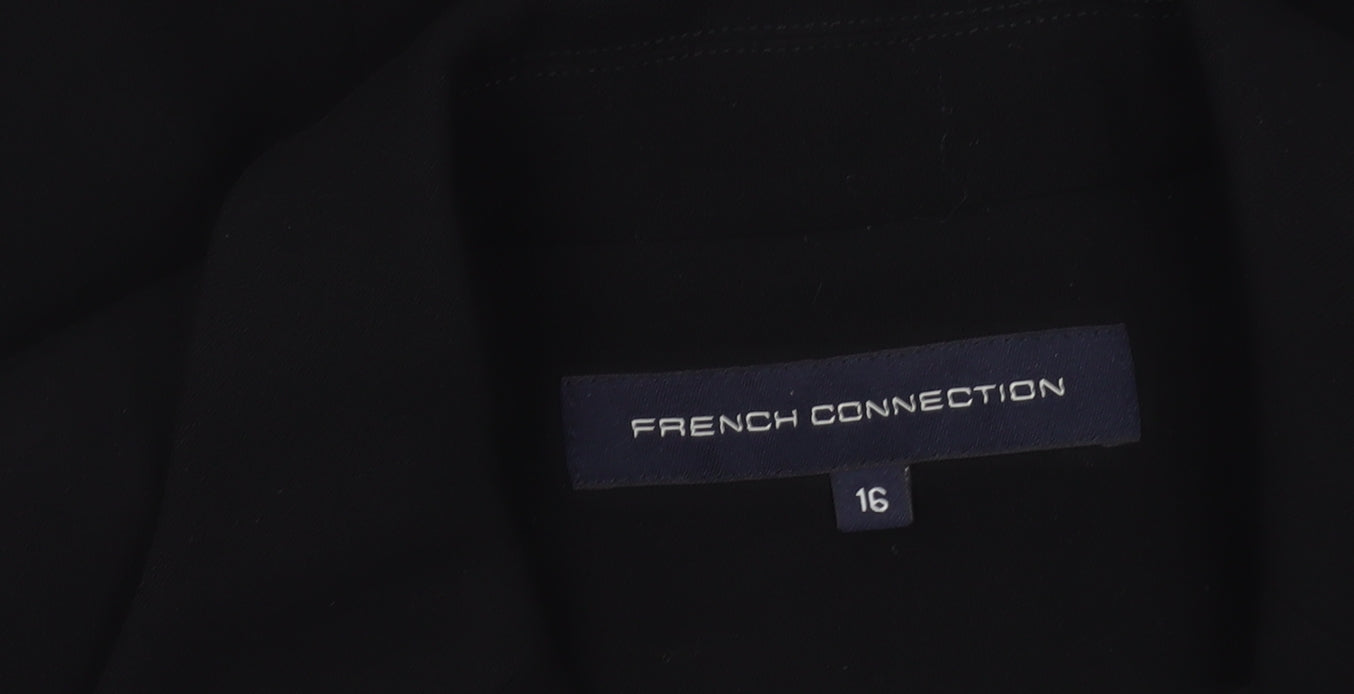 French Connection Women's Black Long Overcoat Size 16 Elegant Formal Coat